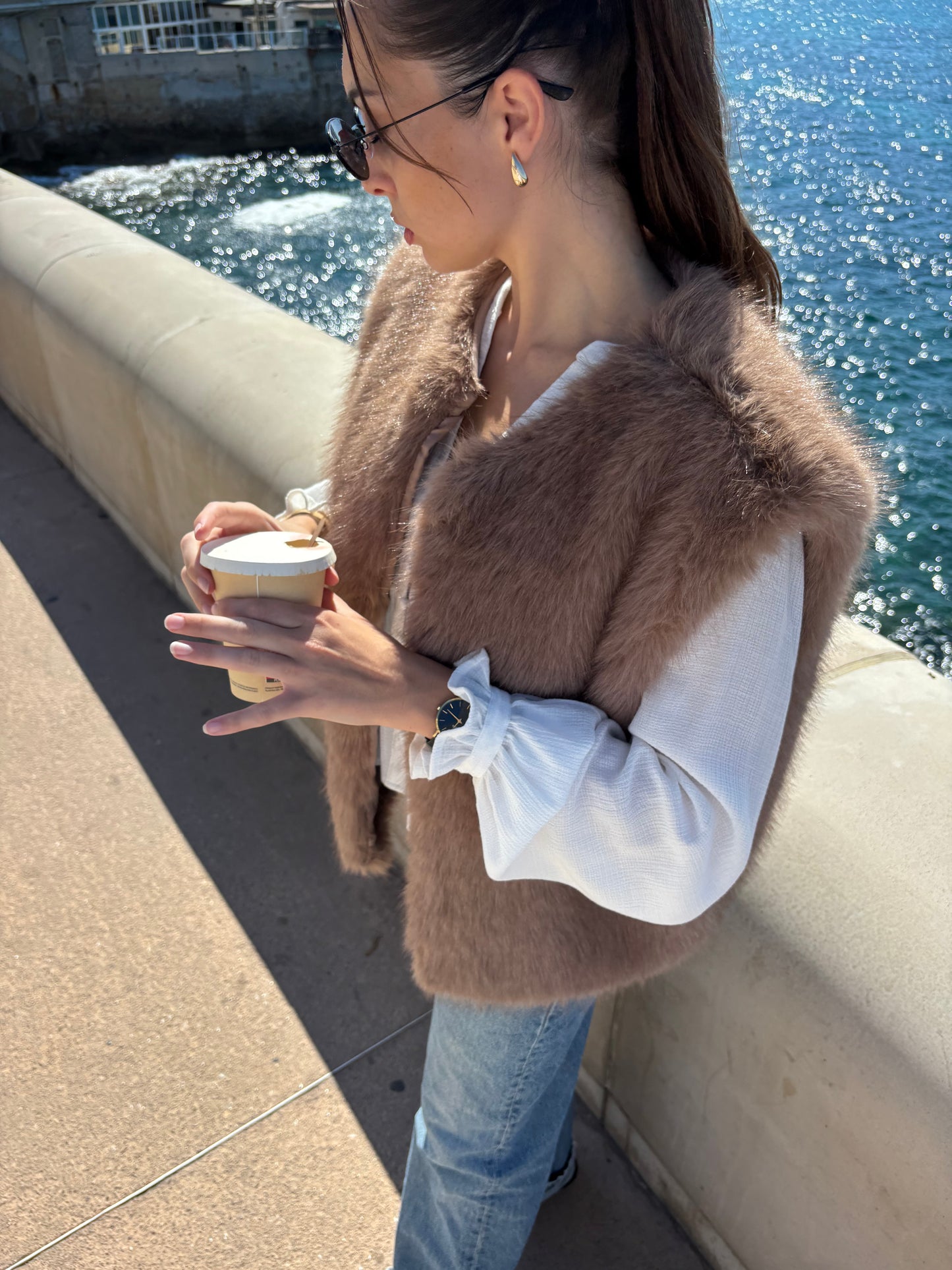Veste fourrure LARA taupe