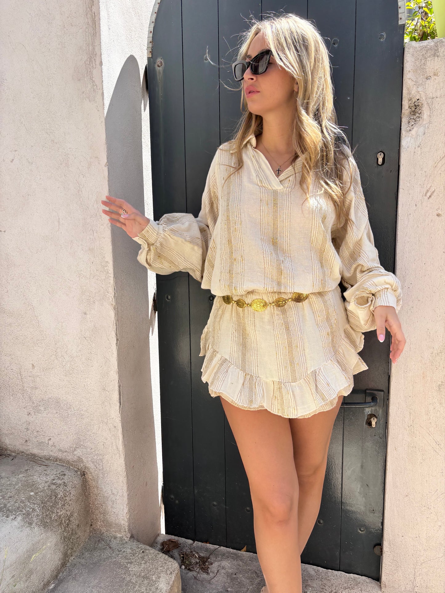 Ensemble en lin et fil d’or SIENNA - crème