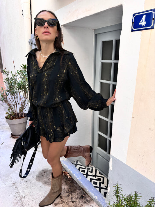 Ensemble en lin et fil d’or SIENNA - noir