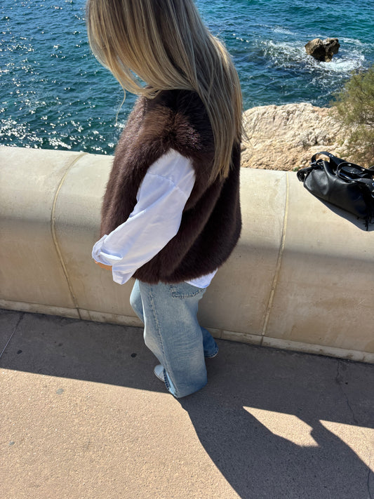 Veste fourrure LARA chocolat