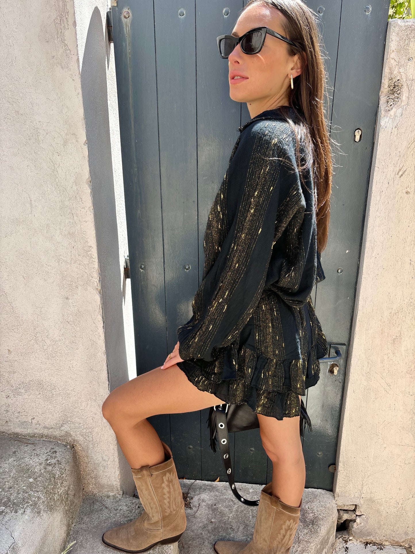 Ensemble en lin et fil d’or SIENNA - noir