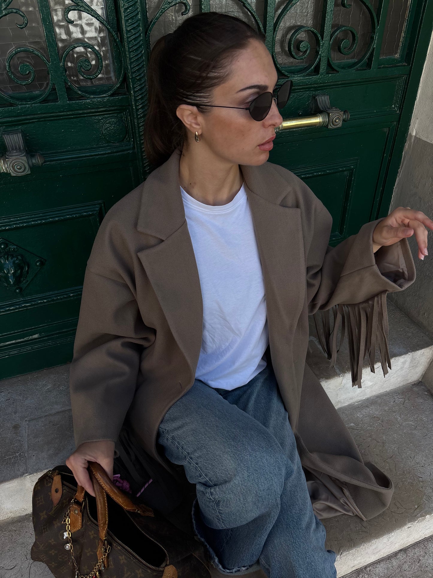 Manteau à franges HILONA taupe