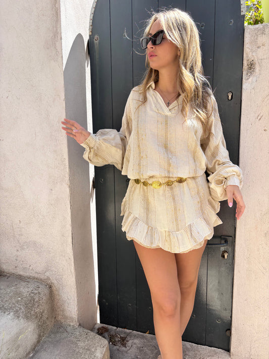 Ensemble en lin et fil d’or SIENNA - crème