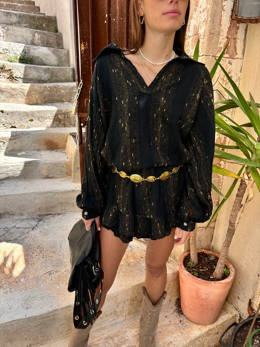 Ensemble en lin et fil d’or SIENNA - noir