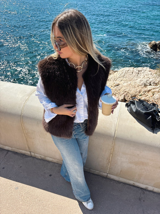 Veste fourrure LARA chocolat