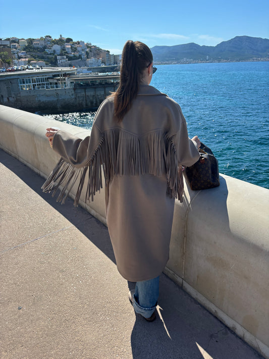 Manteau à franges HILONA taupe