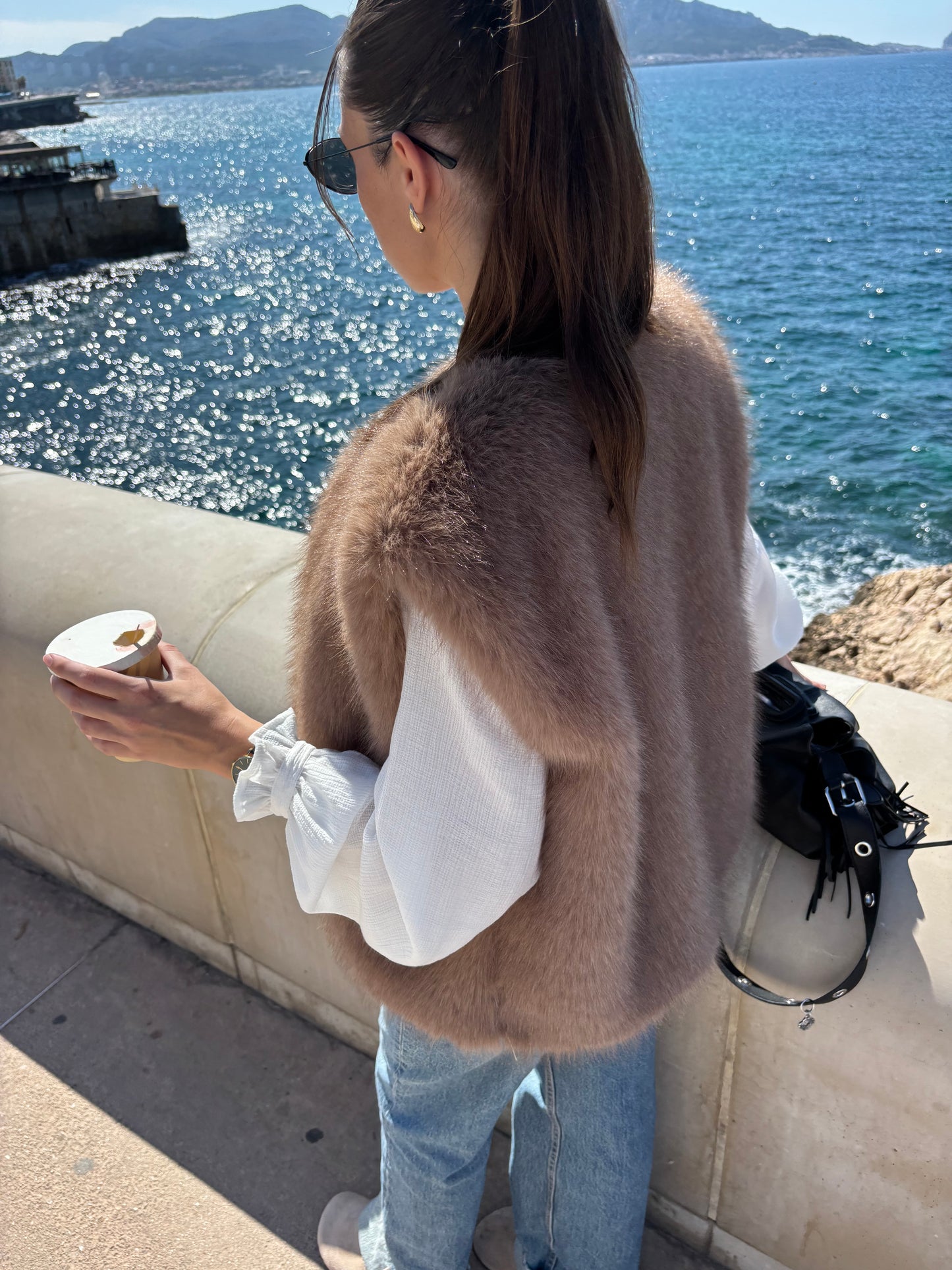 Veste fourrure LARA taupe