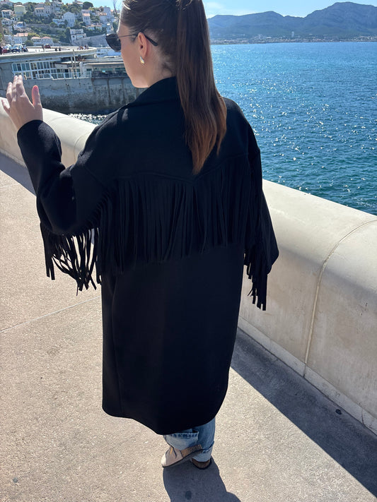 Manteau à franges HILONA noir